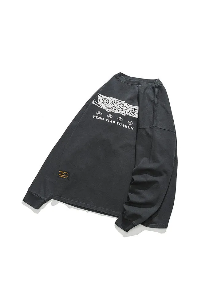 Feng Tiao Yu Shun Print Washed T-Shirt