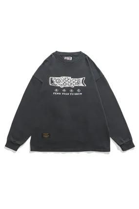 Feng Tiao Yu Shun Print Washed T-Shirt