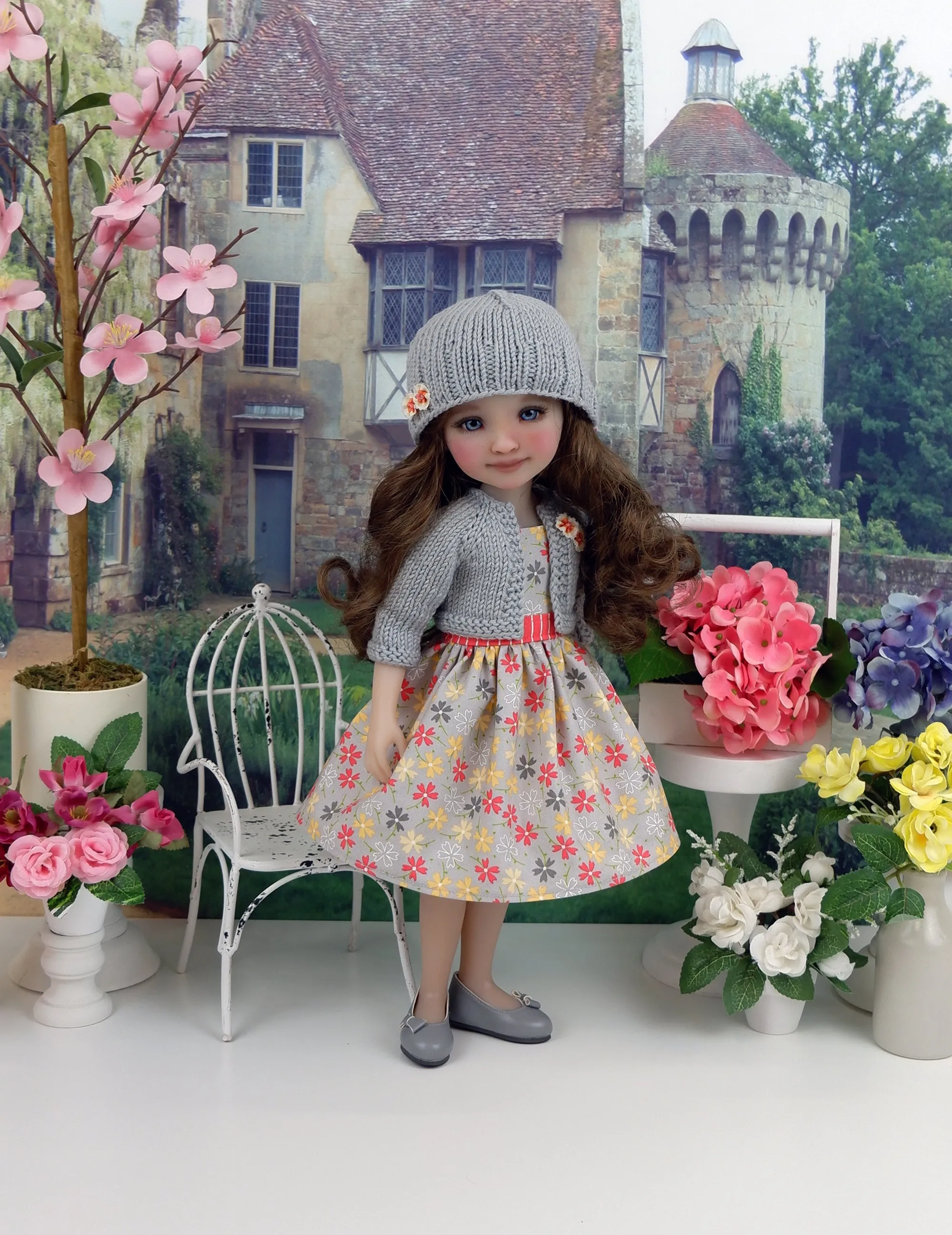 Floral Fields - dress and sweater set with shoes for Ruby Red Fashion Friends doll