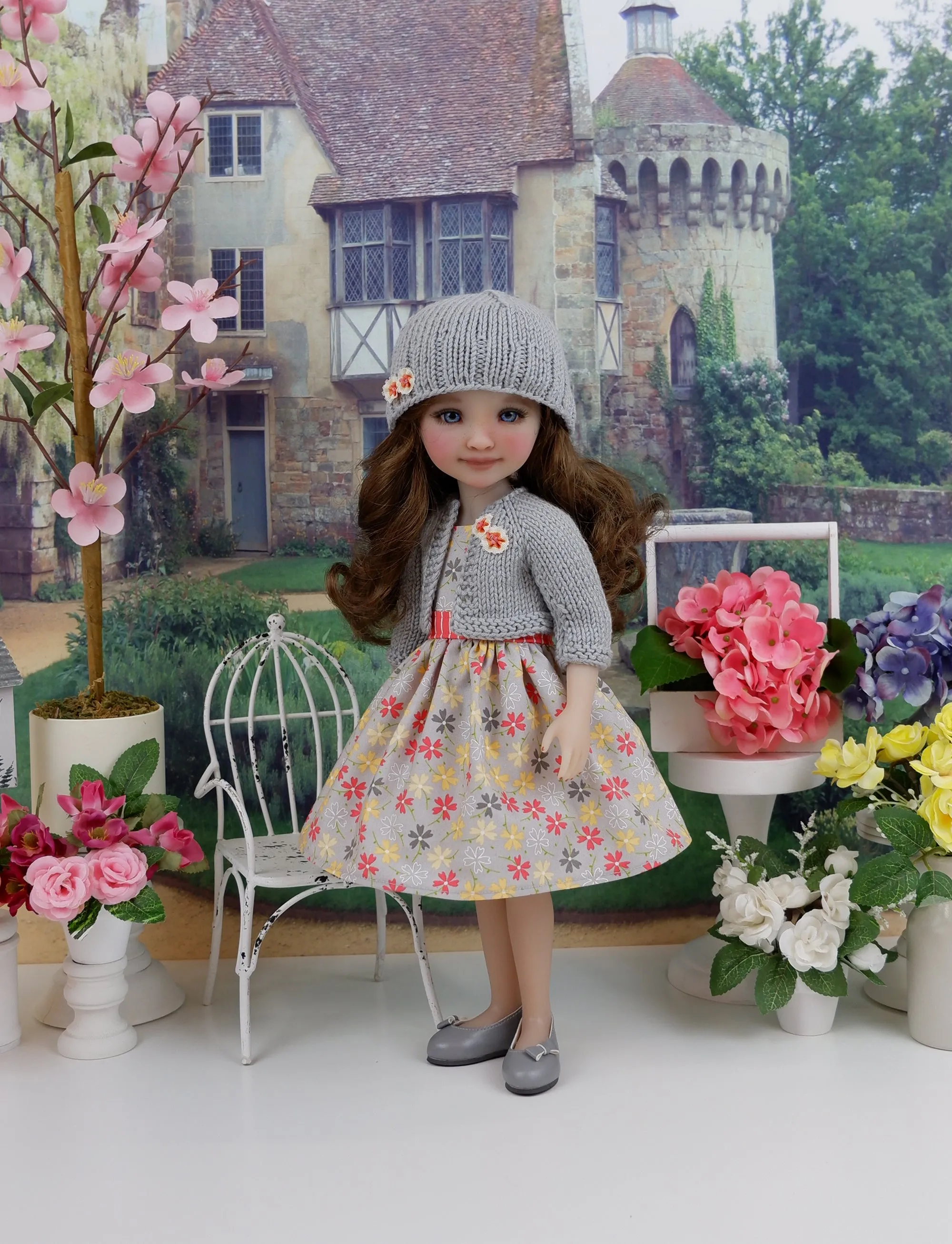 Floral Fields - dress and sweater set with shoes for Ruby Red Fashion Friends doll