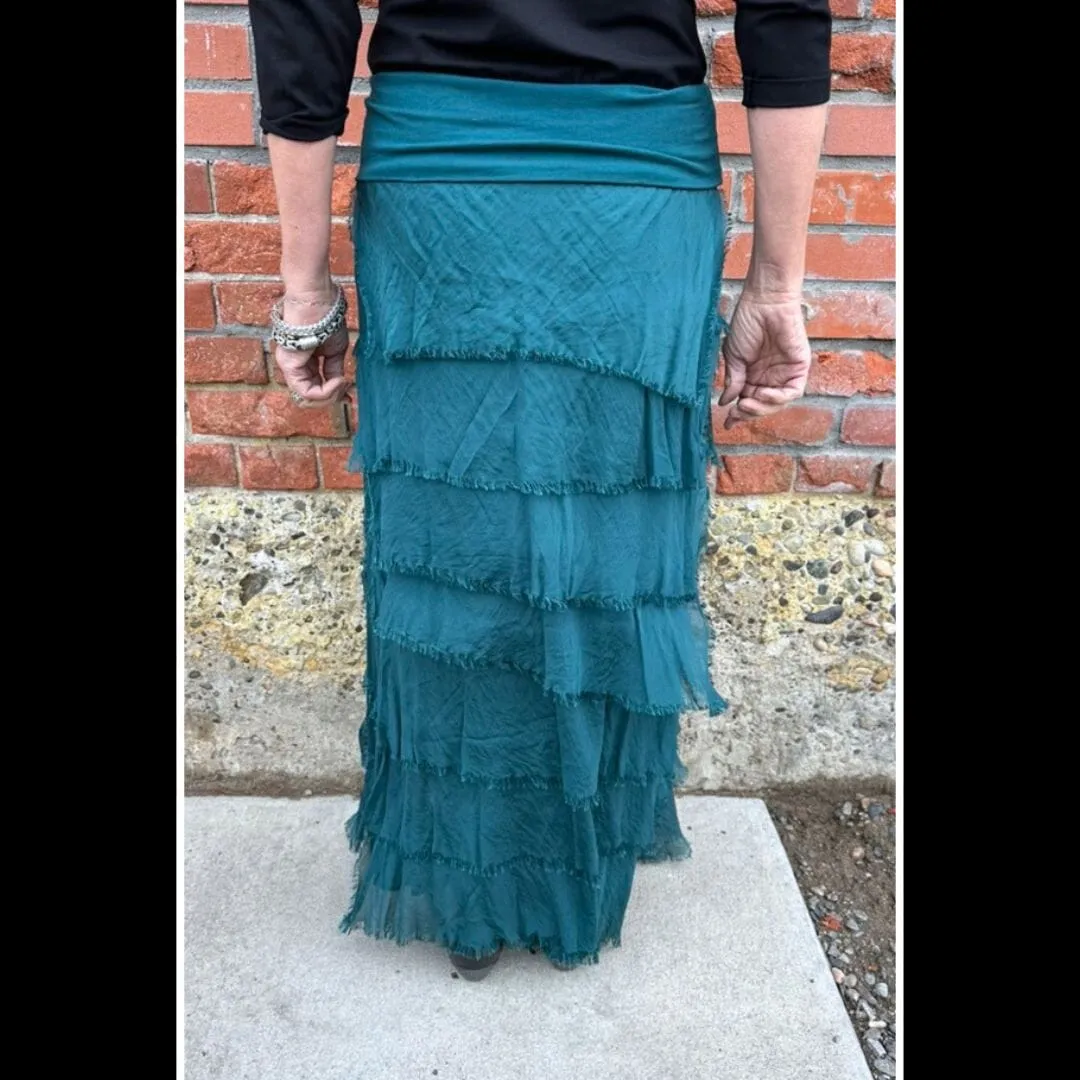 Forest Green Silk Tiered Skirt - KGG1-FG