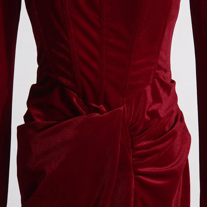 French Square Collar Pleated Twisted Formal Dress