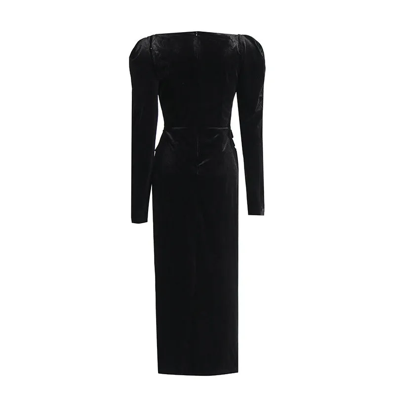 French Square Collar Pleated Twisted Formal Dress