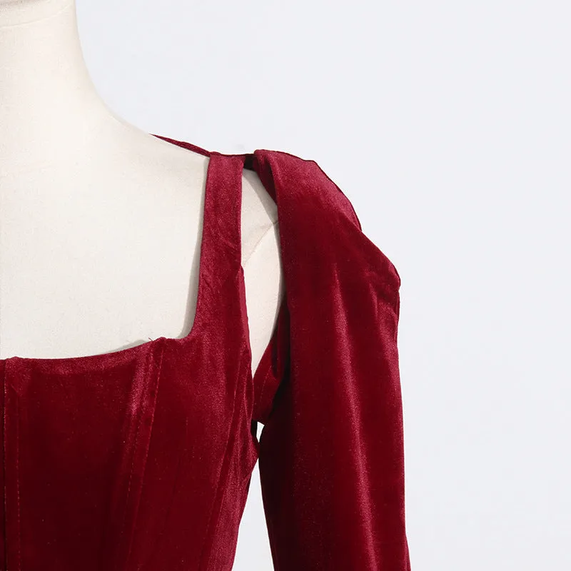French Square Collar Pleated Twisted Formal Dress