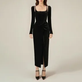French Square Collar Pleated Twisted Formal Dress