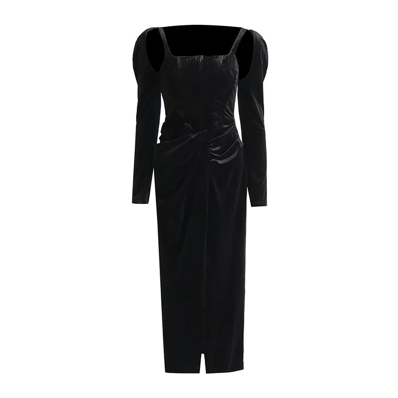 French Square Collar Pleated Twisted Formal Dress