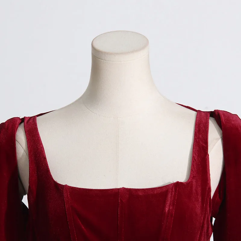 French Square Collar Pleated Twisted Formal Dress
