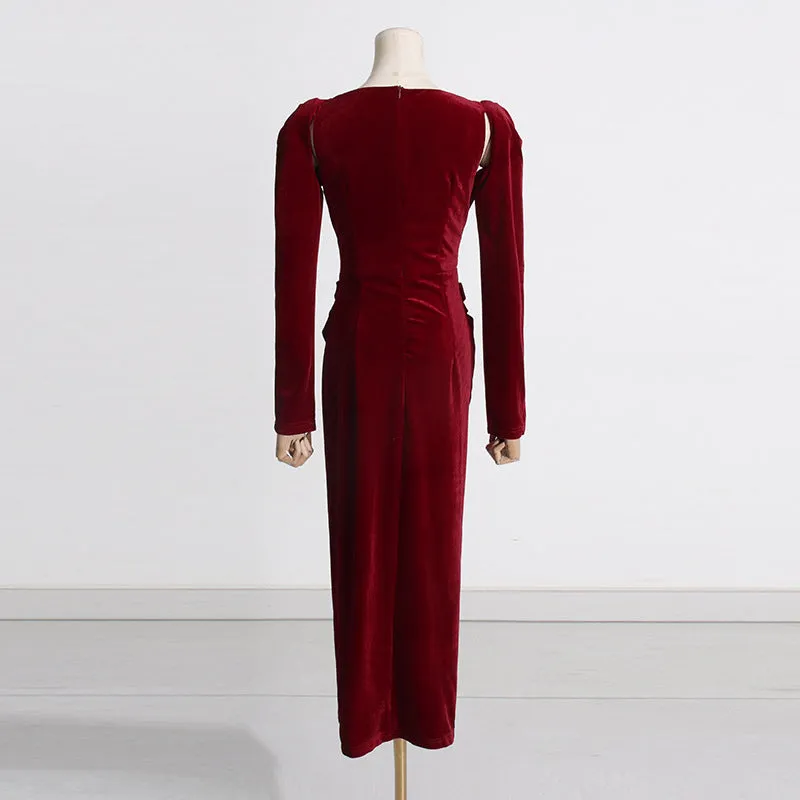 French Square Collar Pleated Twisted Formal Dress