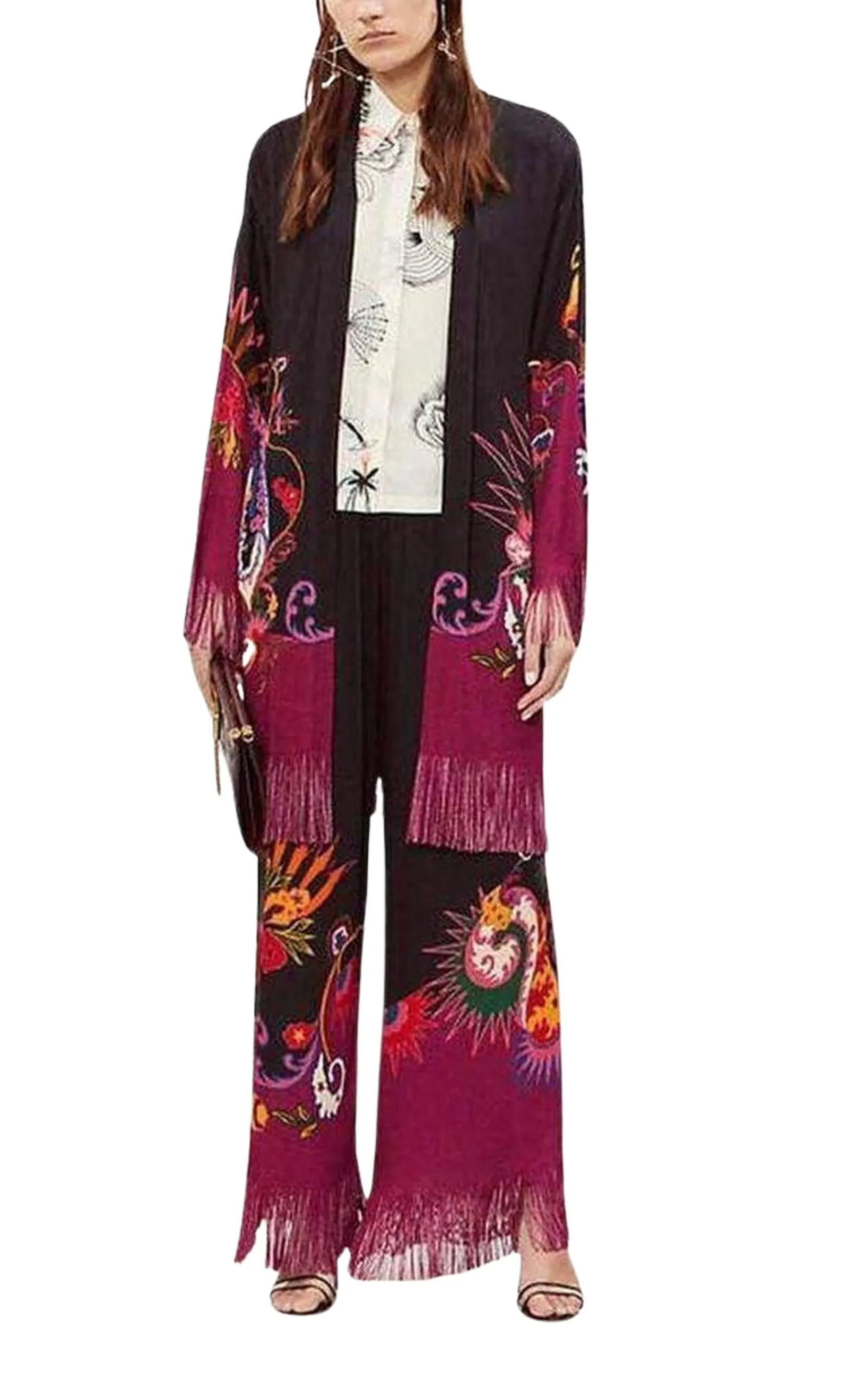 Fringe Jacquard Floral Cardigan Jacket