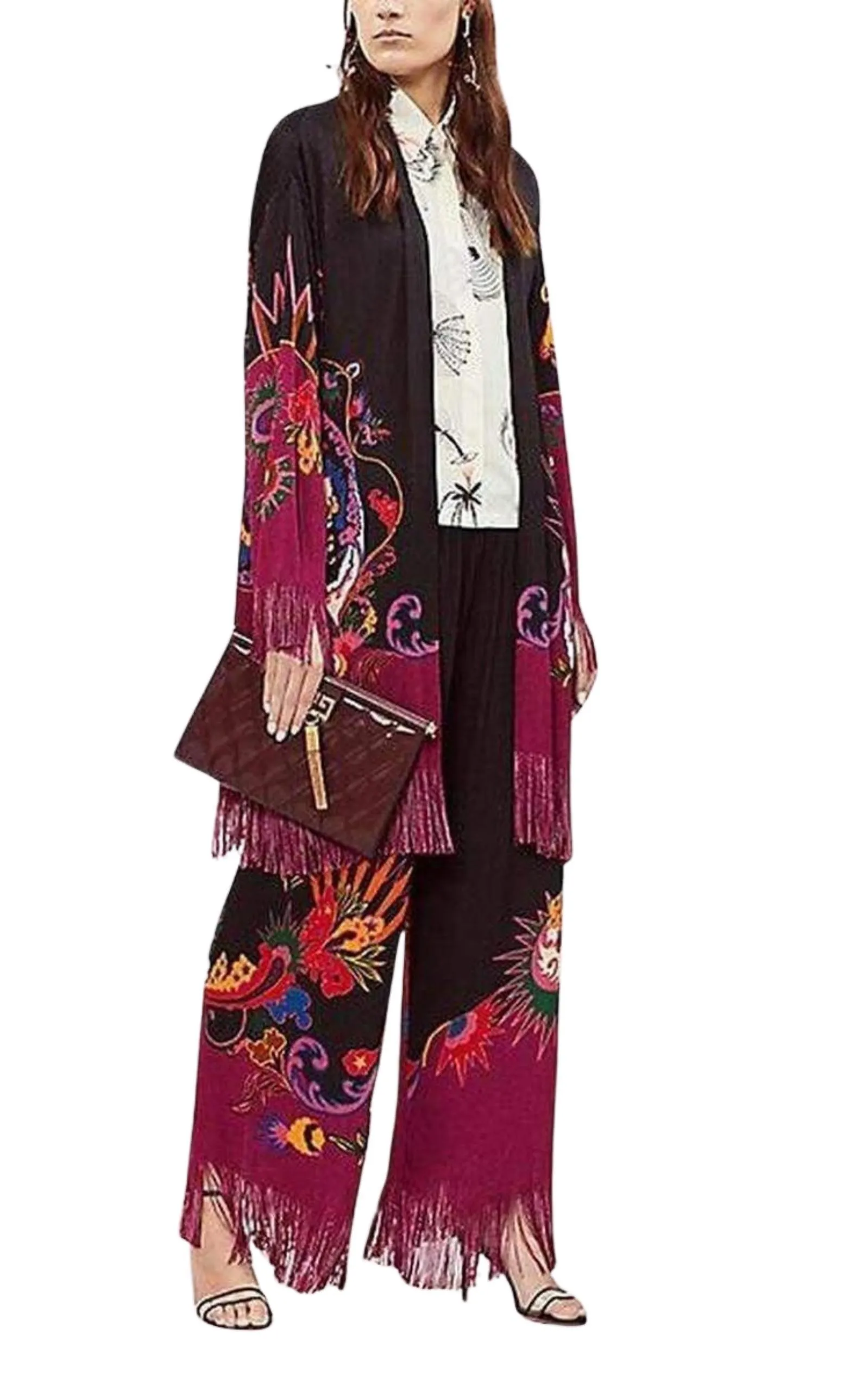 Fringe Jacquard Floral Cardigan Jacket