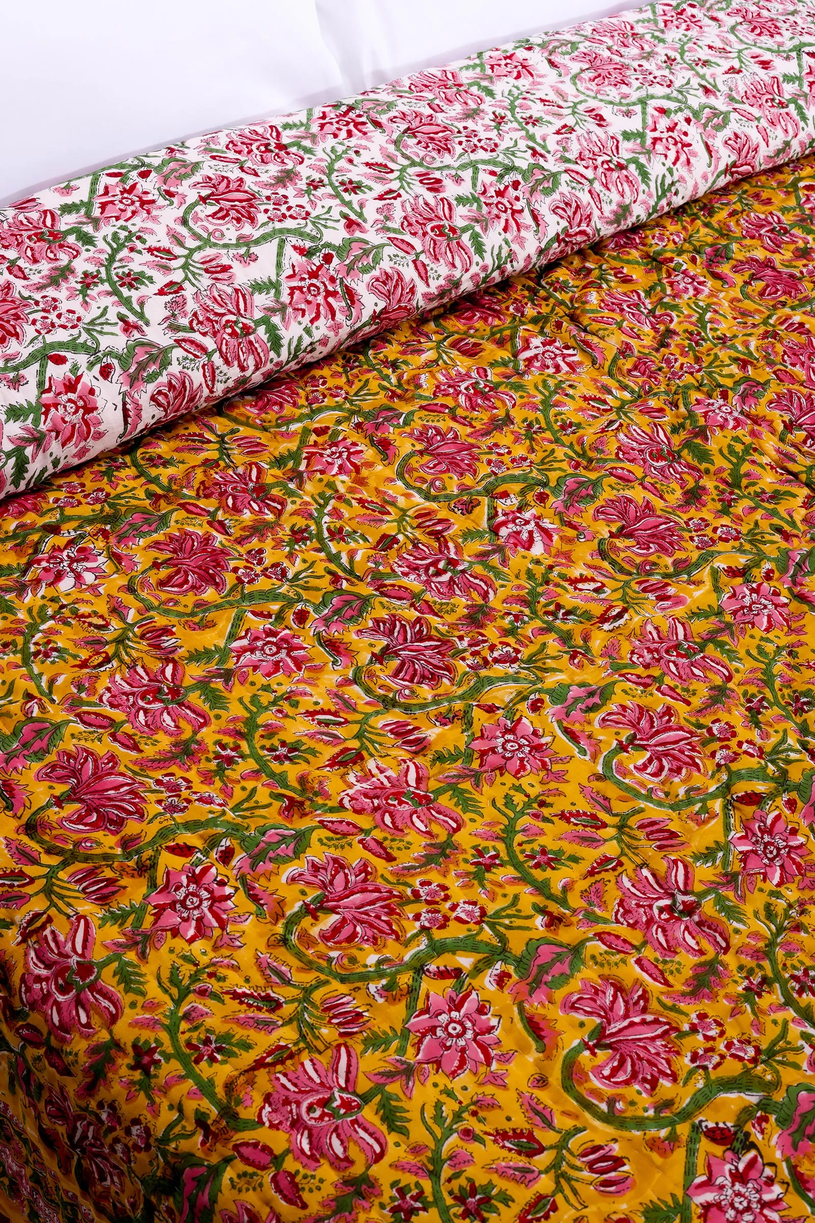 Gayatri Hand Block Printed Mustard Cotton Muslin Quilt