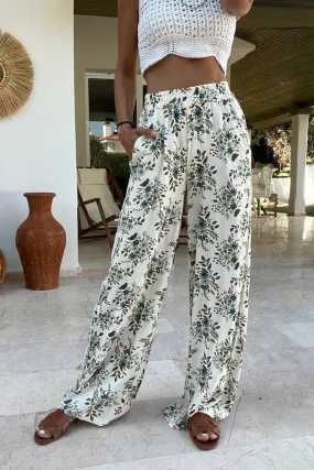 GNS Women's Green High Waist Elastic Waist Pocket Patterned Wide Leg Pants BST700-3644 - Villagarcía de Arosa
