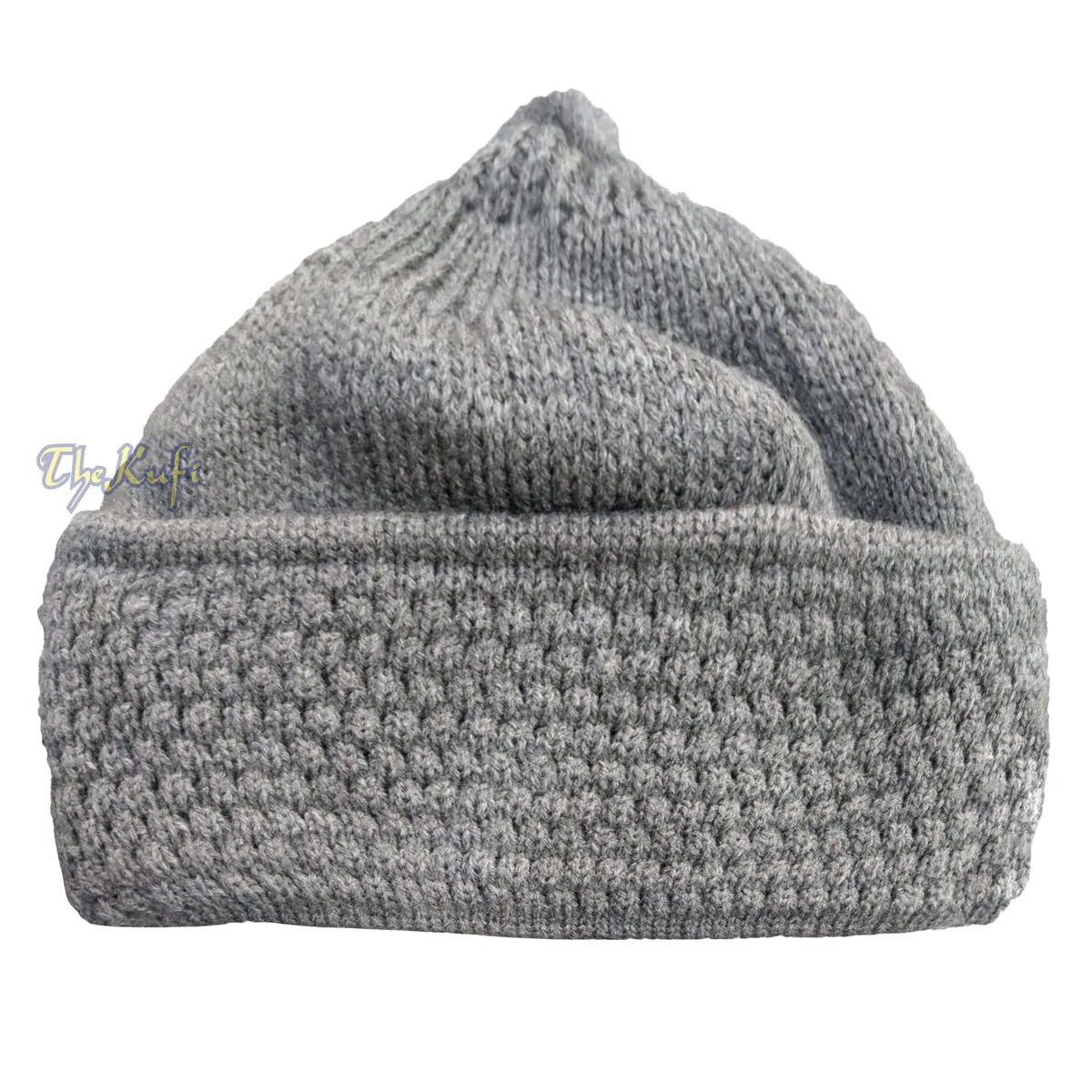 Grey Winter Beanie With Pompom Thick Faux Wool Double Layer Warm Hat Cap One-Size