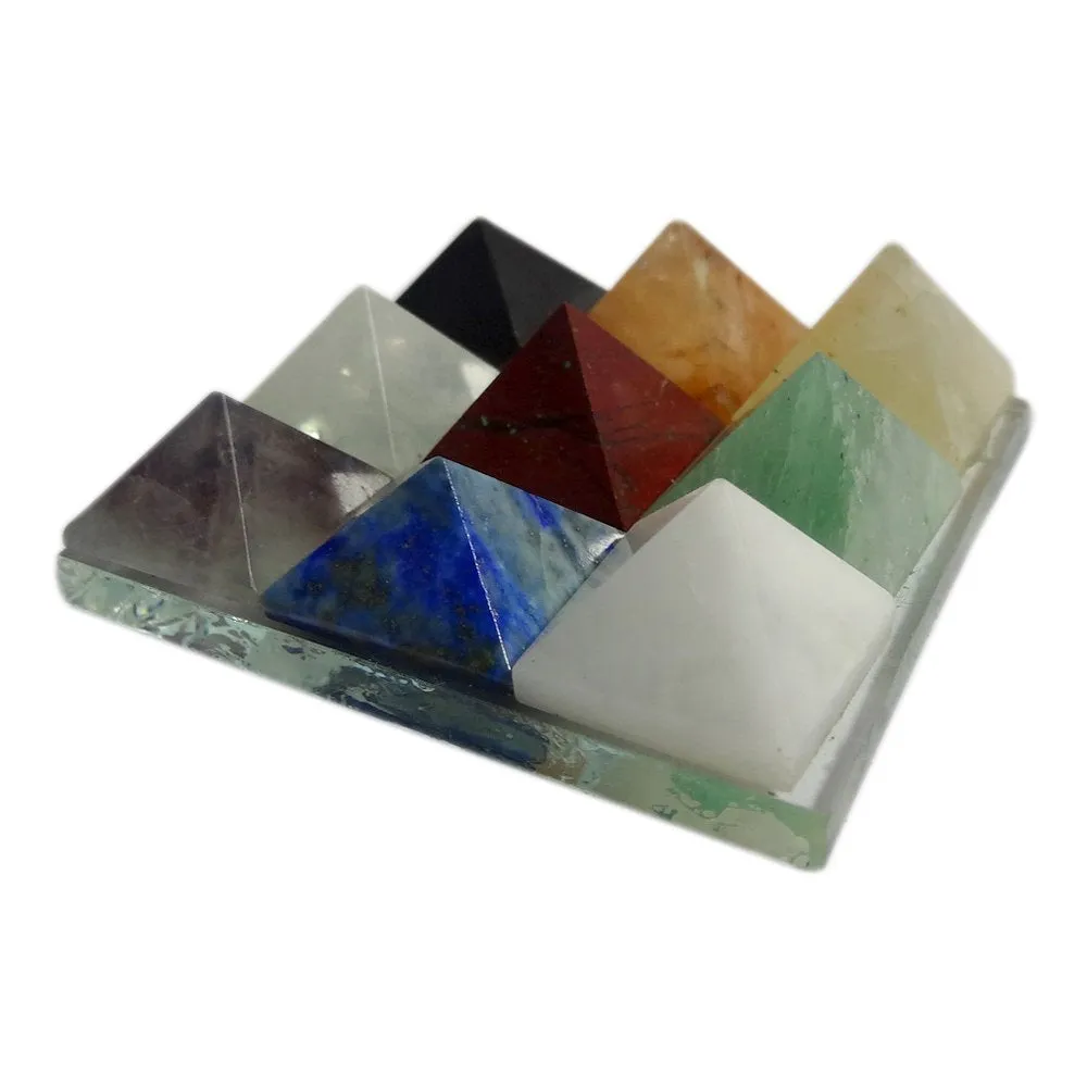 Handicrafts Showpieces Multi Color Stone Figurine Navgrah Pyramid 1 cm.