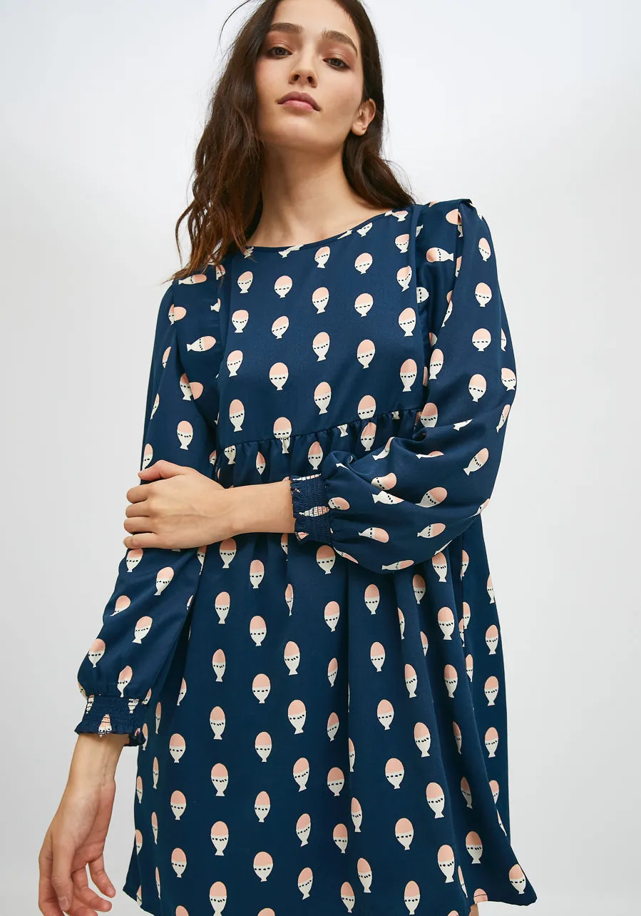 Hard-boiled egg print Short babydoll dress with  by Compania Fantastica FA21SHE36