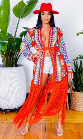 Hollywood | Fringe Crotchet Cardigan - Red FINAL SALE