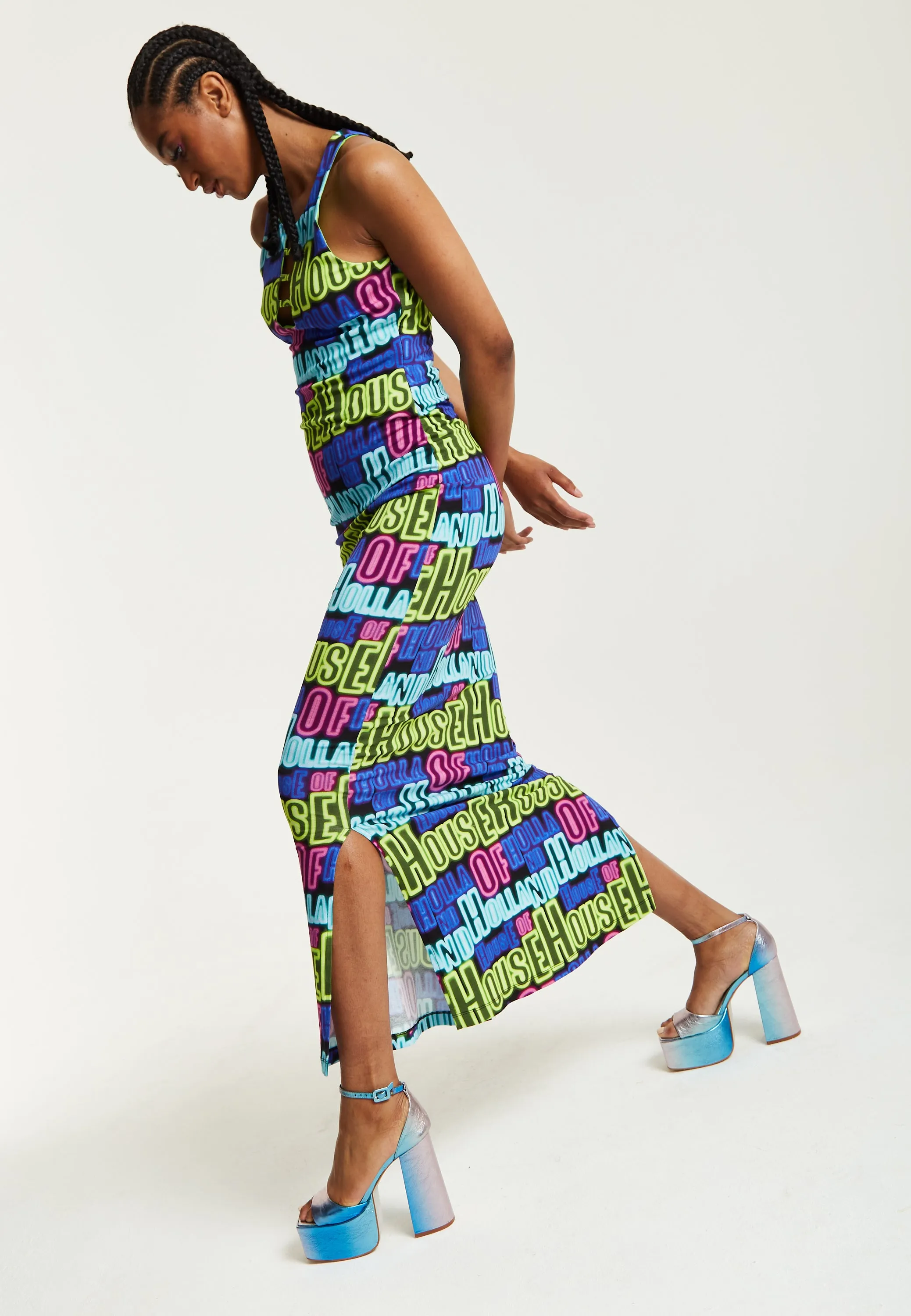 House of Holland Printed Multicolour Maxi Dress With Cut Out Details