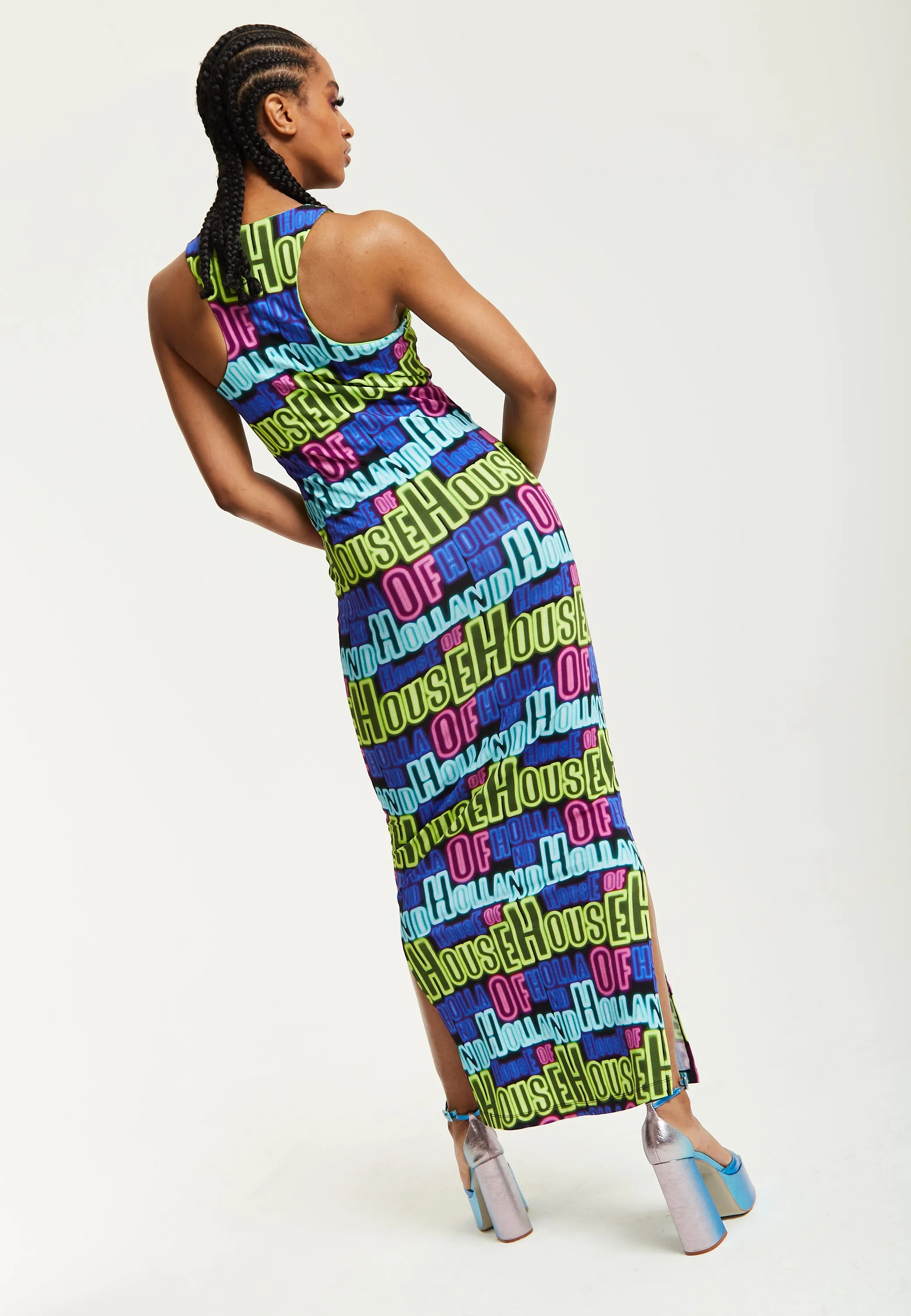 House of Holland Printed Multicolour Maxi Dress With Cut Out Details