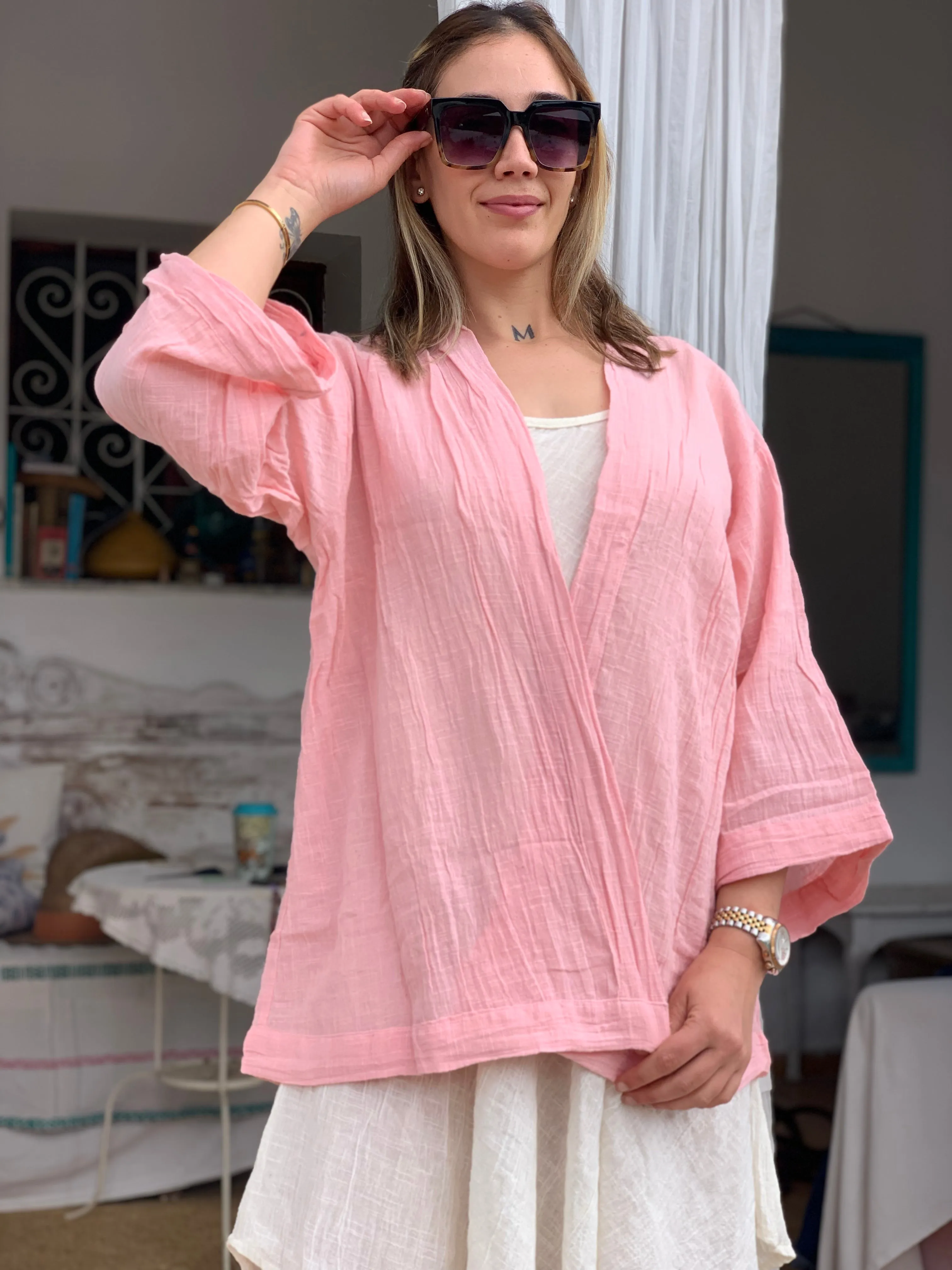 Ibiza boho short kimono 👘 in rosa