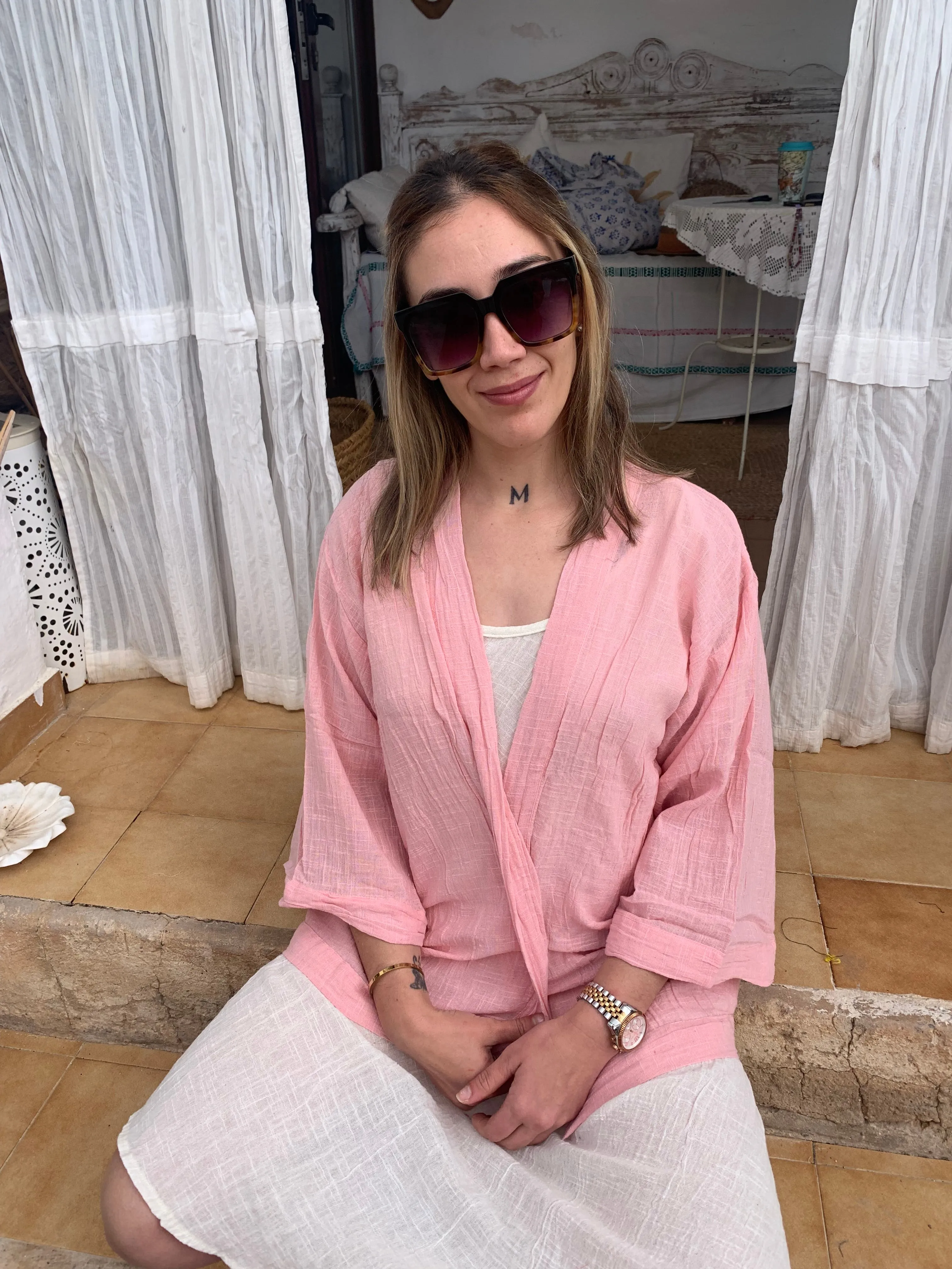 Ibiza boho short kimono 👘 in rosa