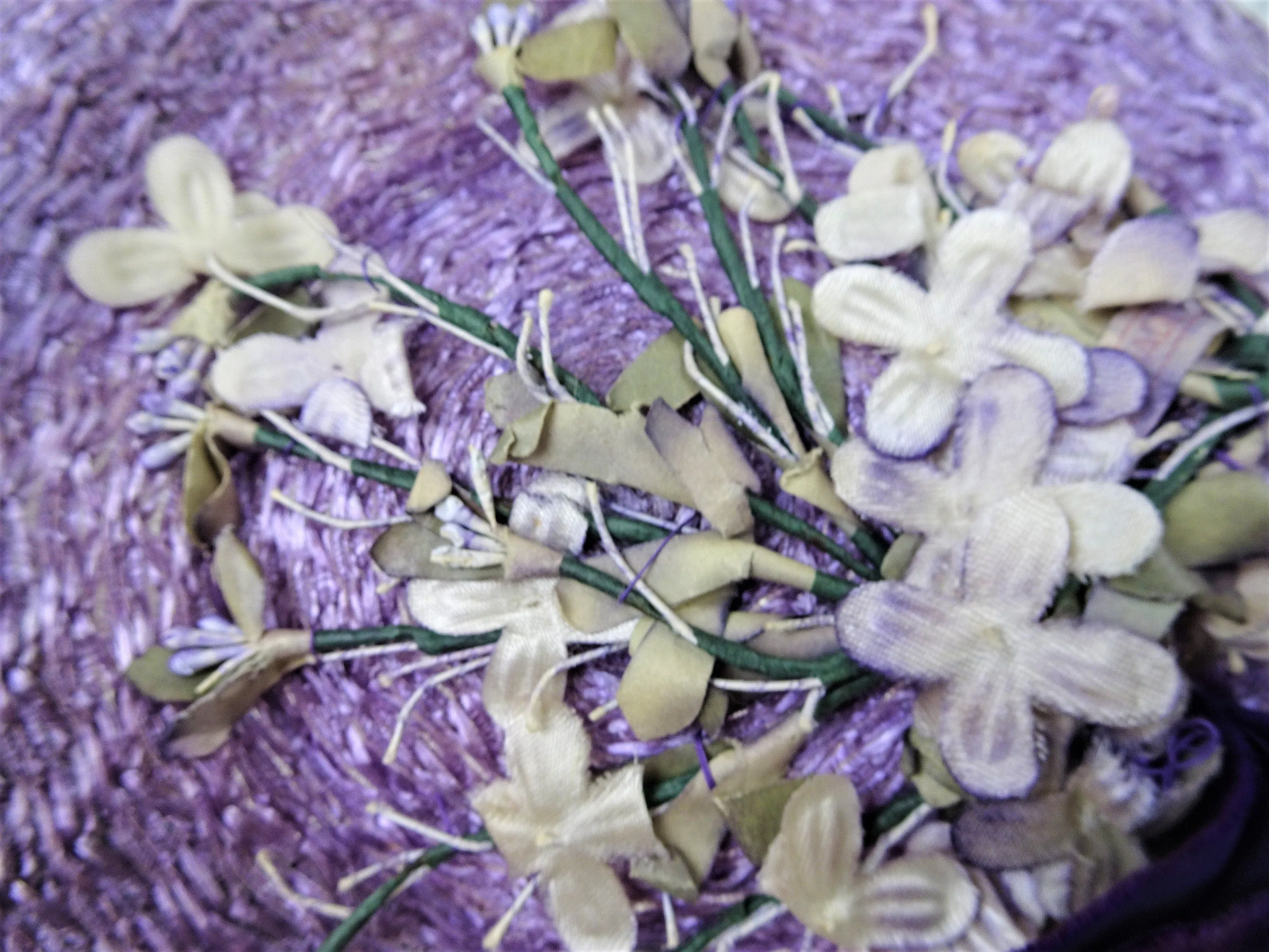INCREDIBLE Vintage Hat, Lavender Purple, White Gray Silk Flowers, Millinery Flowers, Gorgeous Display, Collectible Vintage Hats