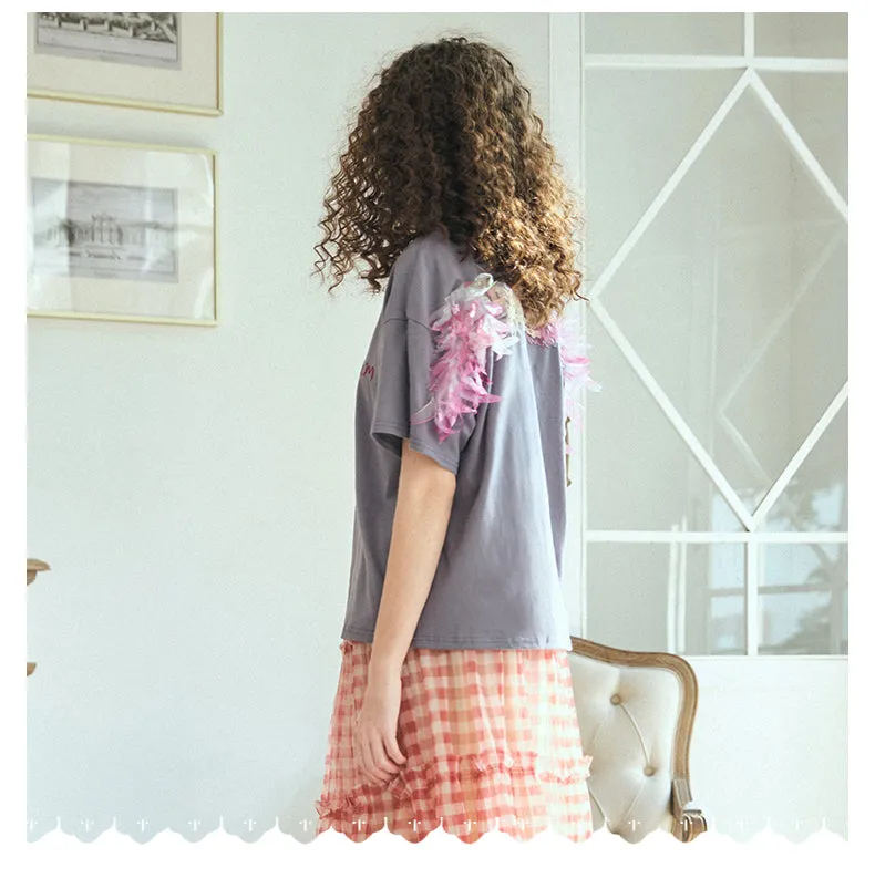 JAM PRINCESS LOGO WINGS BEADED EMBROIDERY T SHIRT IN MULTI COLOR
