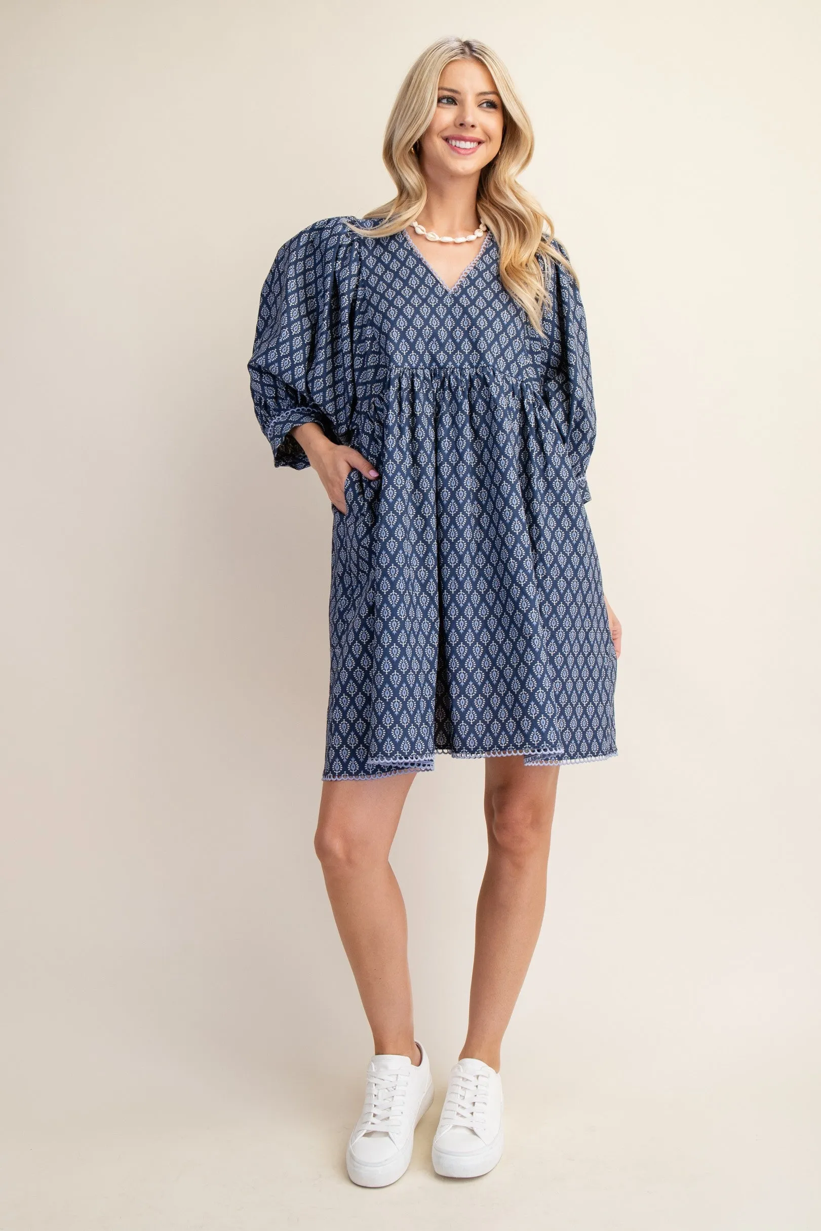 KATIE PRINTED MINI BABYDOLL DRESS