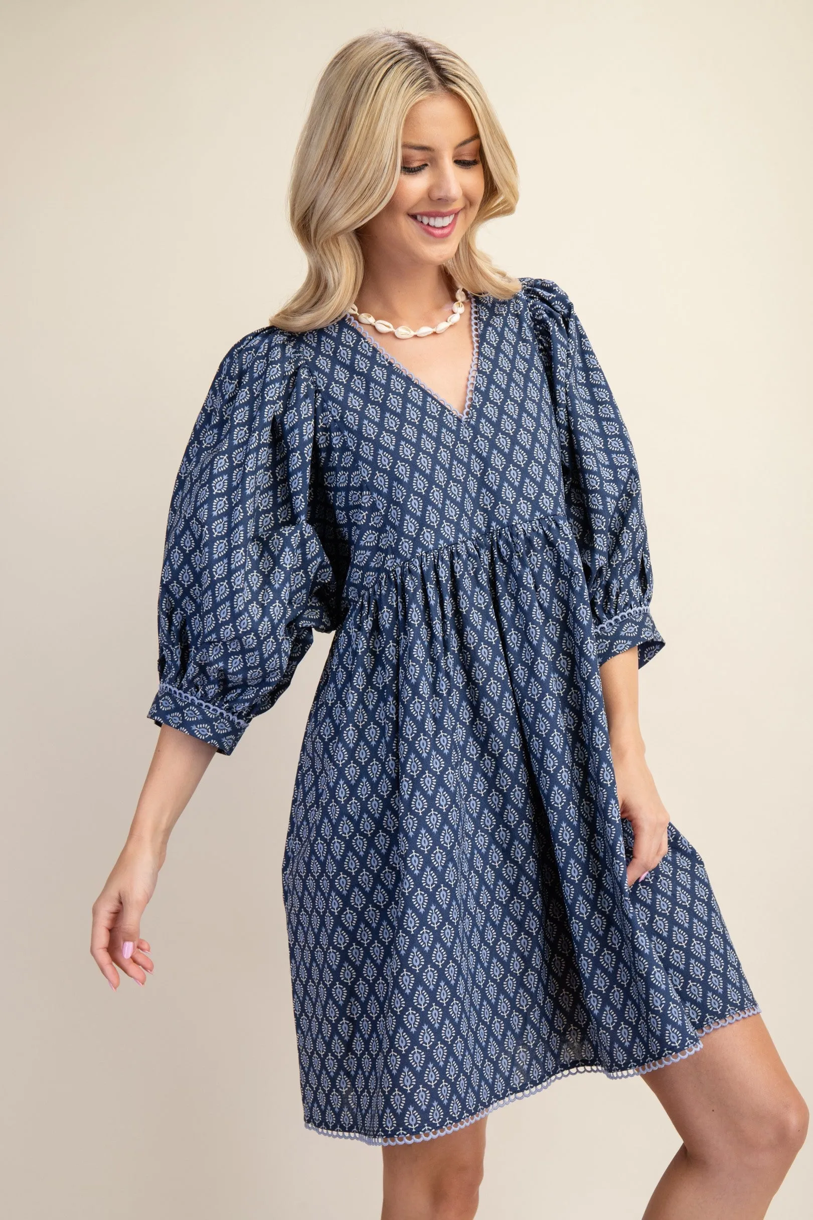 KATIE PRINTED MINI BABYDOLL DRESS