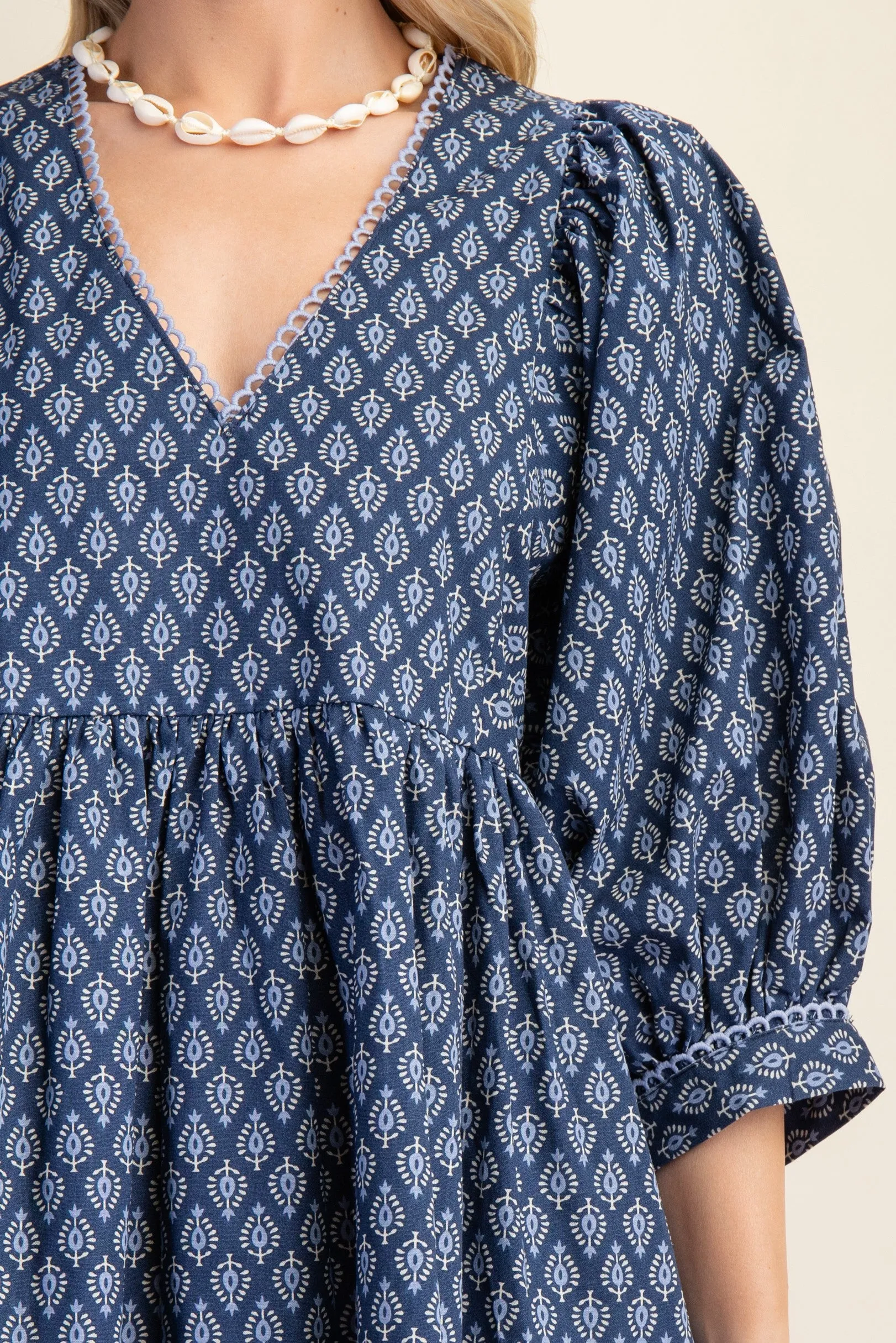 KATIE PRINTED MINI BABYDOLL DRESS