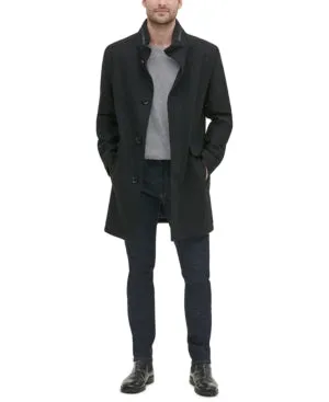 Kenneth Cole Mens Slim Fit Overcoat Coat XL Black Solid