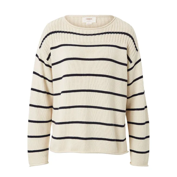 Ladder Stitch Knit - Ecru   Navy Stripe