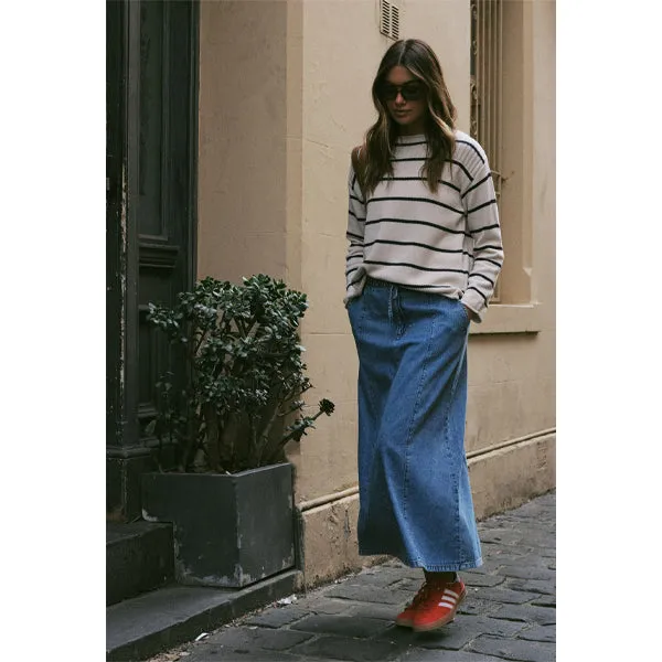 Ladder Stitch Knit - Ecru   Navy Stripe