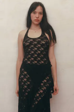 LANI LACE HALTER DRESS | BLACK