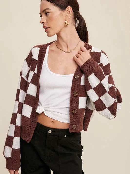 Layer Up in Gingham Button Up Cropped Cardigan