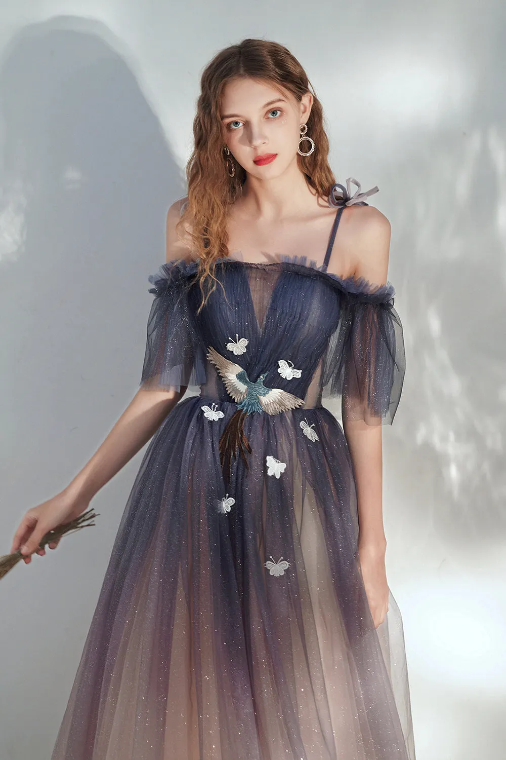 Lovely Spaghetti Straps Lace Long Prom Dress, A-Line Evening Dress