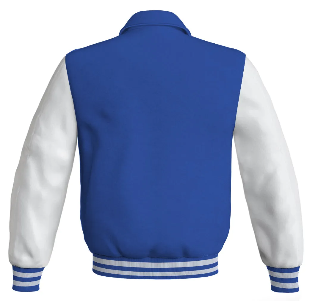 Luxury Bomber Classic Jacket Royal Blue Body and White Leather Sleeves