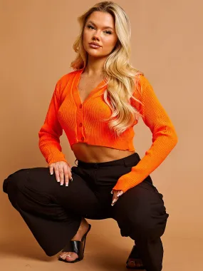 Maraya Knitted Cropped Cardigan In Orange
