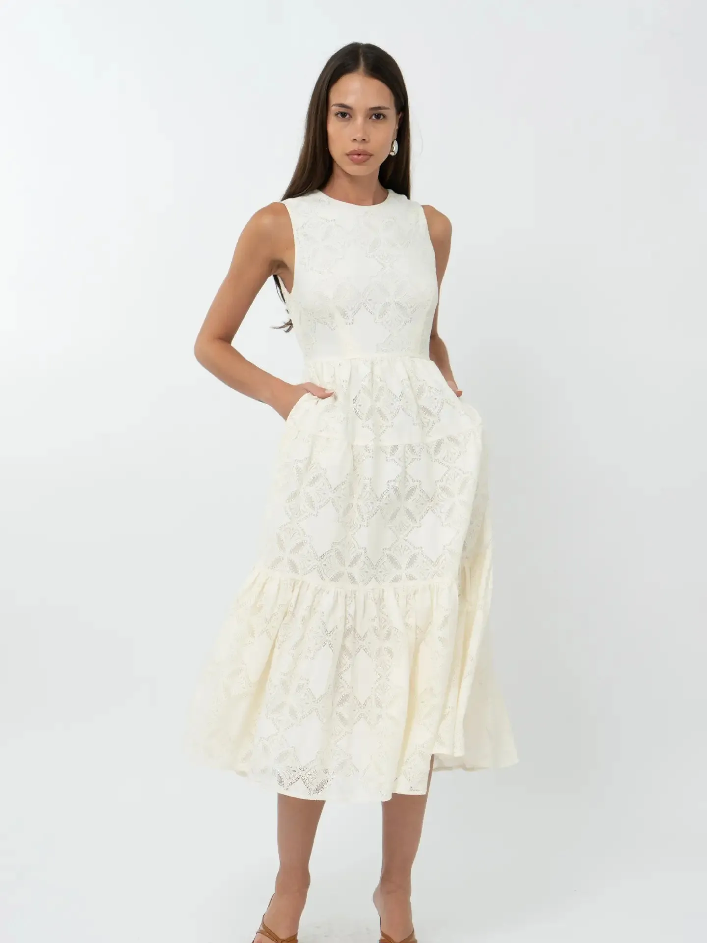 Marina Lace Tiered Midi Dress