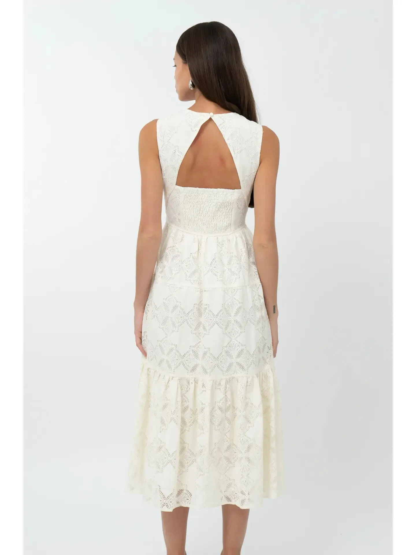Marina Lace Tiered Midi Dress