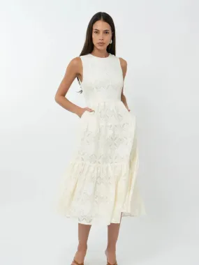 Marina Lace Tiered Midi Dress