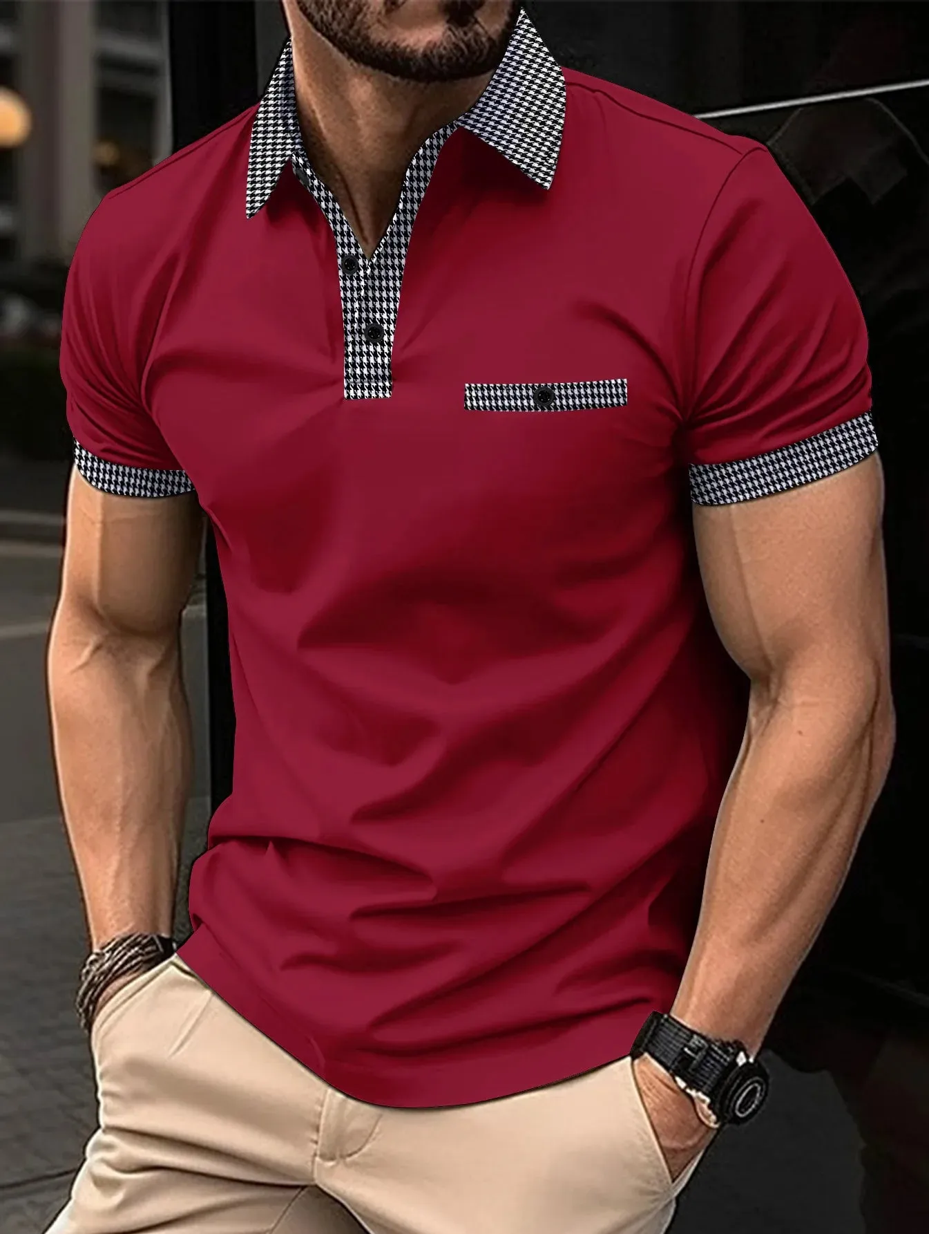 Men's Casual Short Sleeve Polo Shirt-Summer Stand Collar Polo