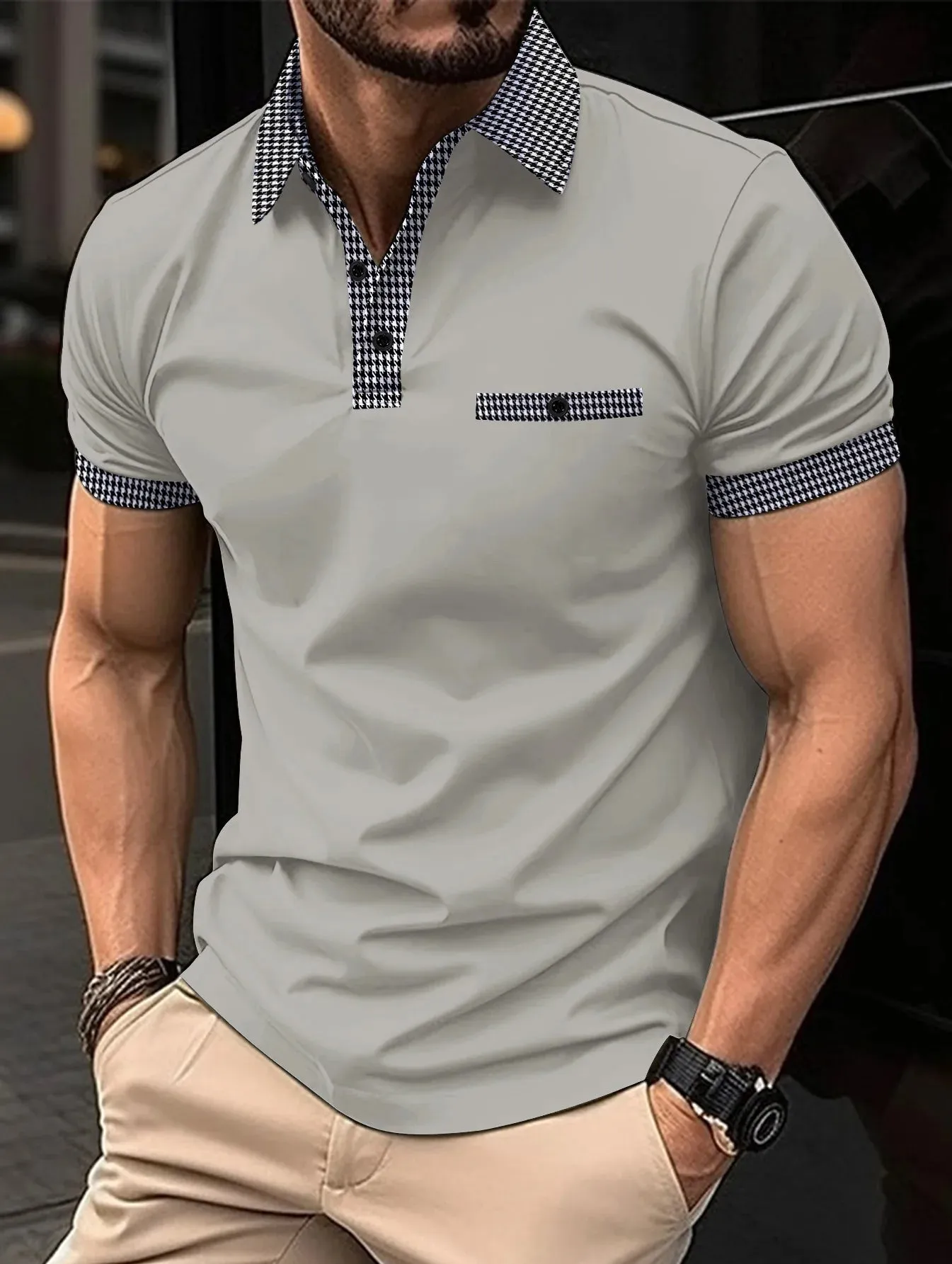 Men's Casual Short Sleeve Polo Shirt-Summer Stand Collar Polo