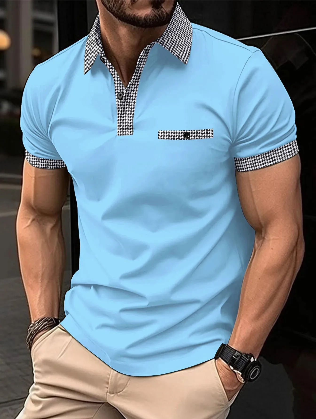 Men's Casual Short Sleeve Polo Shirt-Summer Stand Collar Polo