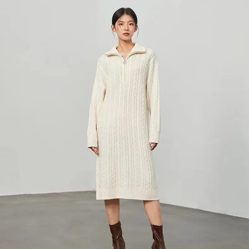 Merino wool turtleneck zipper sweater dress