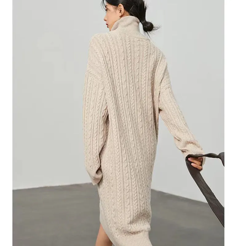Merino wool turtleneck zipper sweater dress