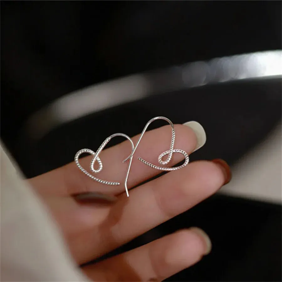Metal Heart Golden Silver Color Hollow Love Romantic Twist Earring