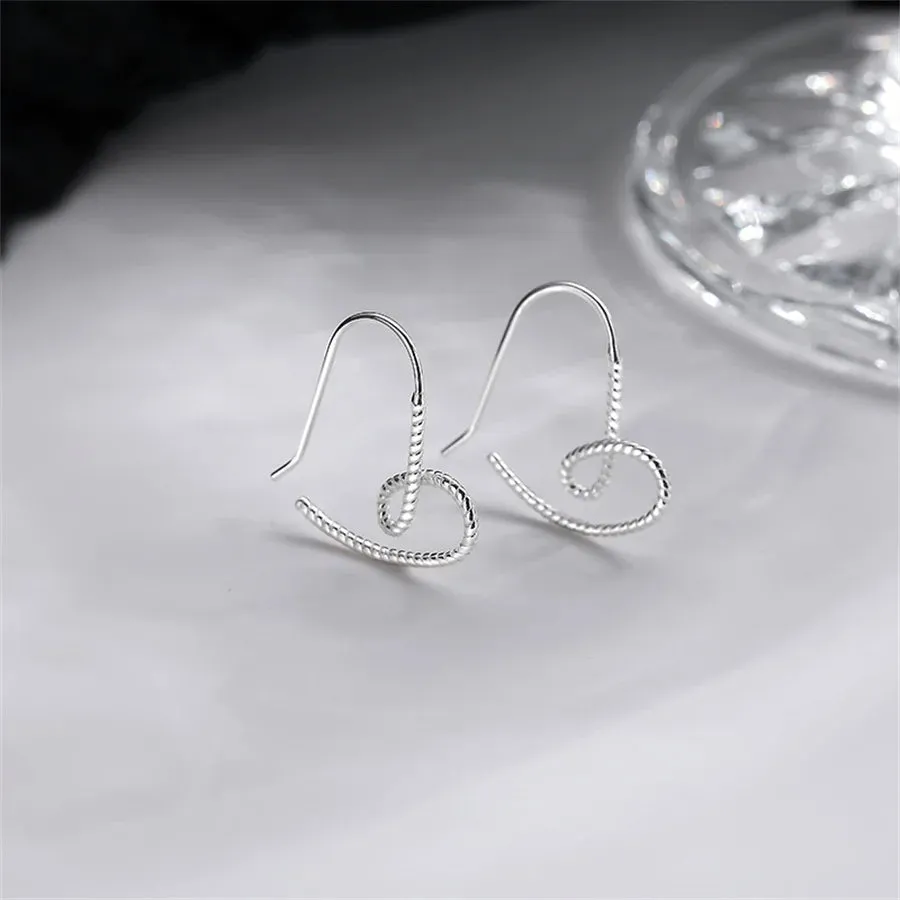 Metal Heart Golden Silver Color Hollow Love Romantic Twist Earring
