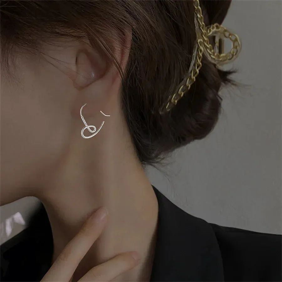 Metal Heart Golden Silver Color Hollow Love Romantic Twist Earring