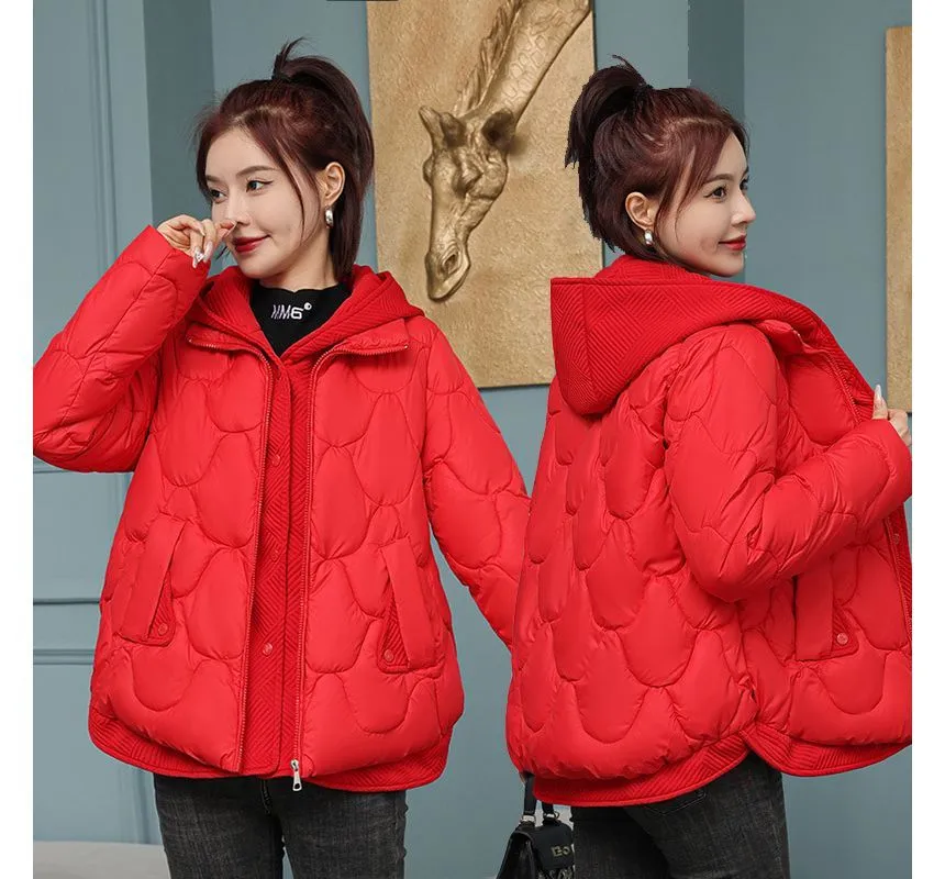 Mock Two-Piece Quilted Hooded Zip Jacket