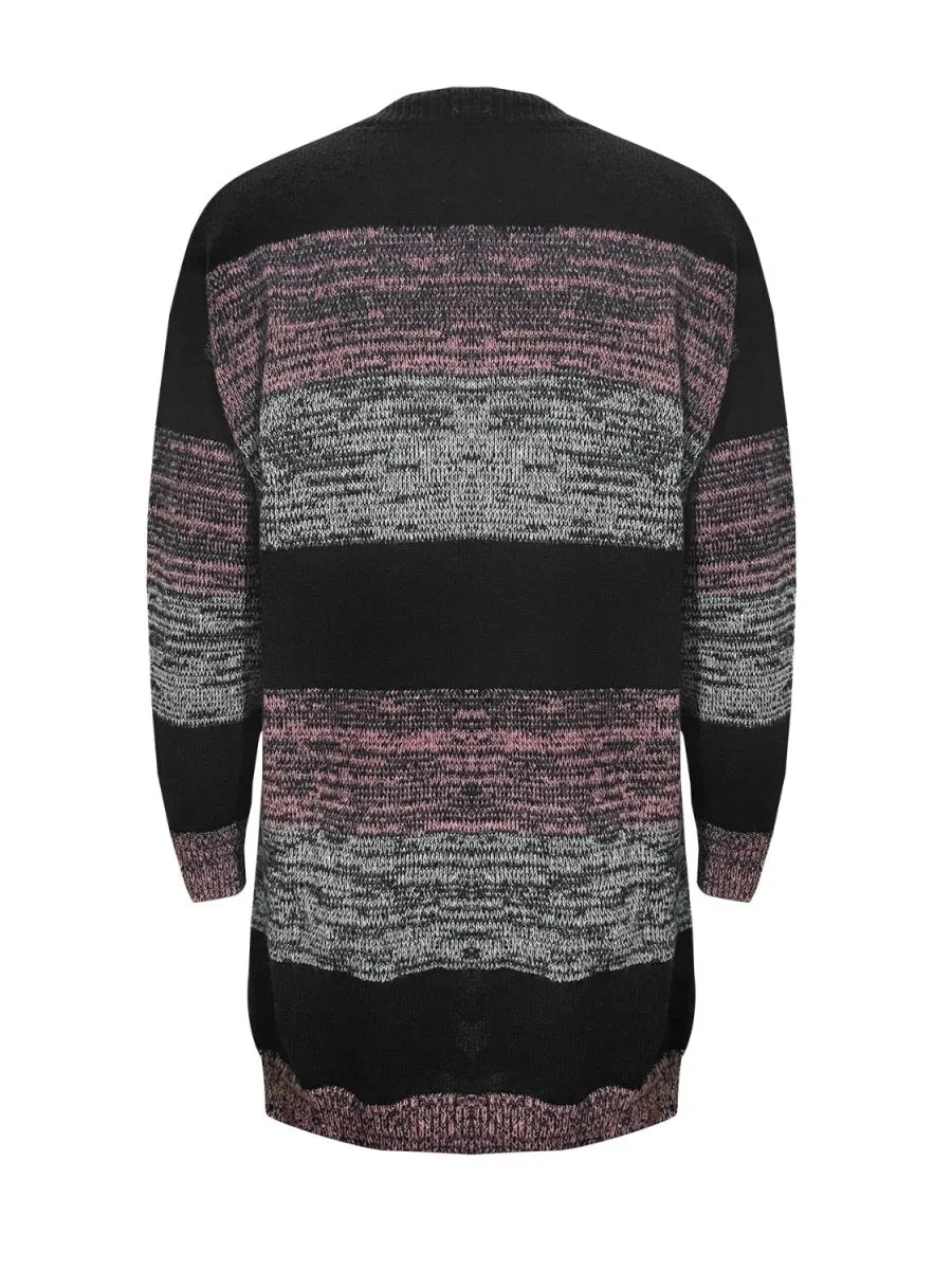 Modern Comfort Striped Black Cardigan Sweater